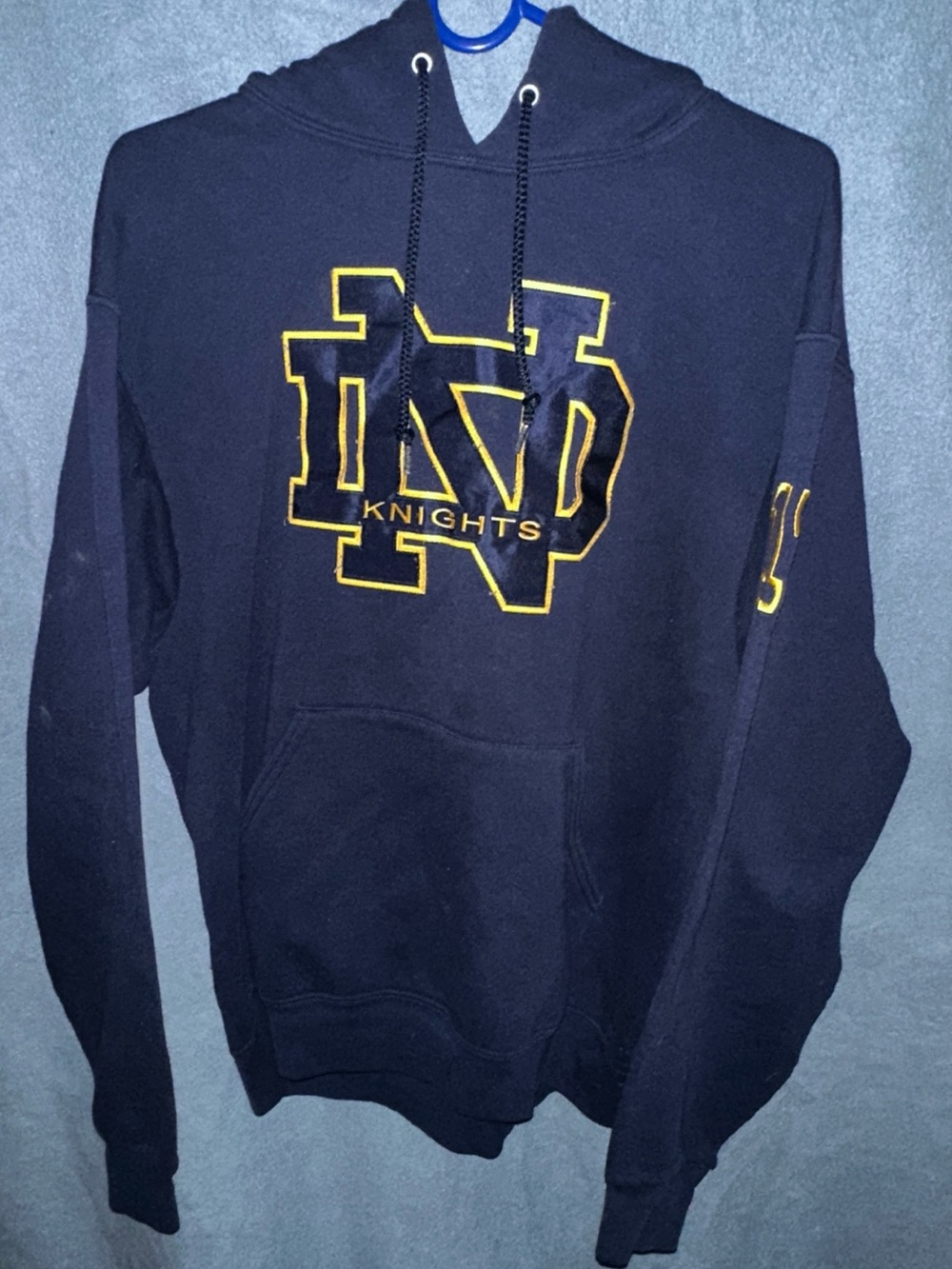 Jerzees Black Hoodie with Gold ND Knights Emblem